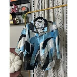 Ming Wang Cardigan Blazer Blue, Black & Silver XL